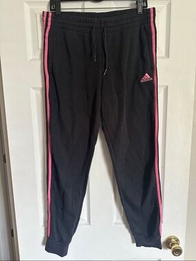 adidas Black Track Pants with Pink Side Stripes